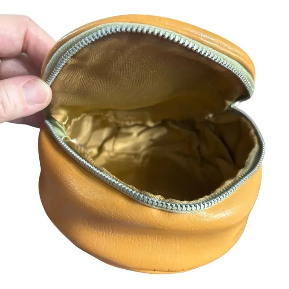 Vintage Nesting Zipper Pouches Set of 3 Tan Faux Leather Coin Purse Cosmetic